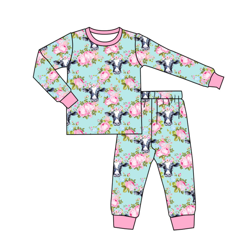 Pre-order Baby Girl Western Cows Flower Shirt Pants Pajamas Set