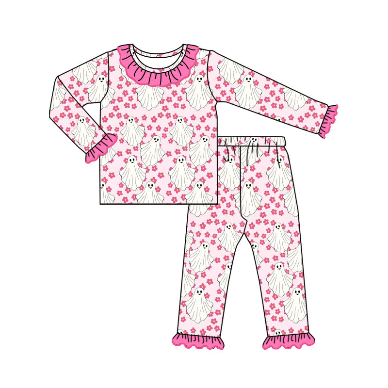 Pre-order Baby Girl Pink Flower Ghost Shirt Pants Pajamas Set