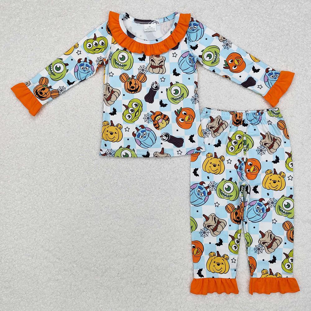 Baby Girl Long Sleeves Cartoon Pumpkin Halloween Sibling Romper Dress Clothes Set