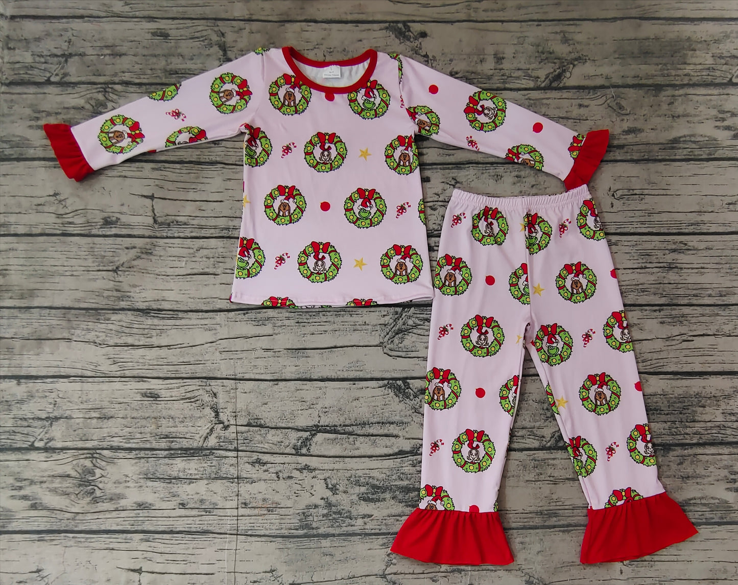 Baby Girl Christmas Long Sleeves Face Shirt Pants Pajamas Pink Set