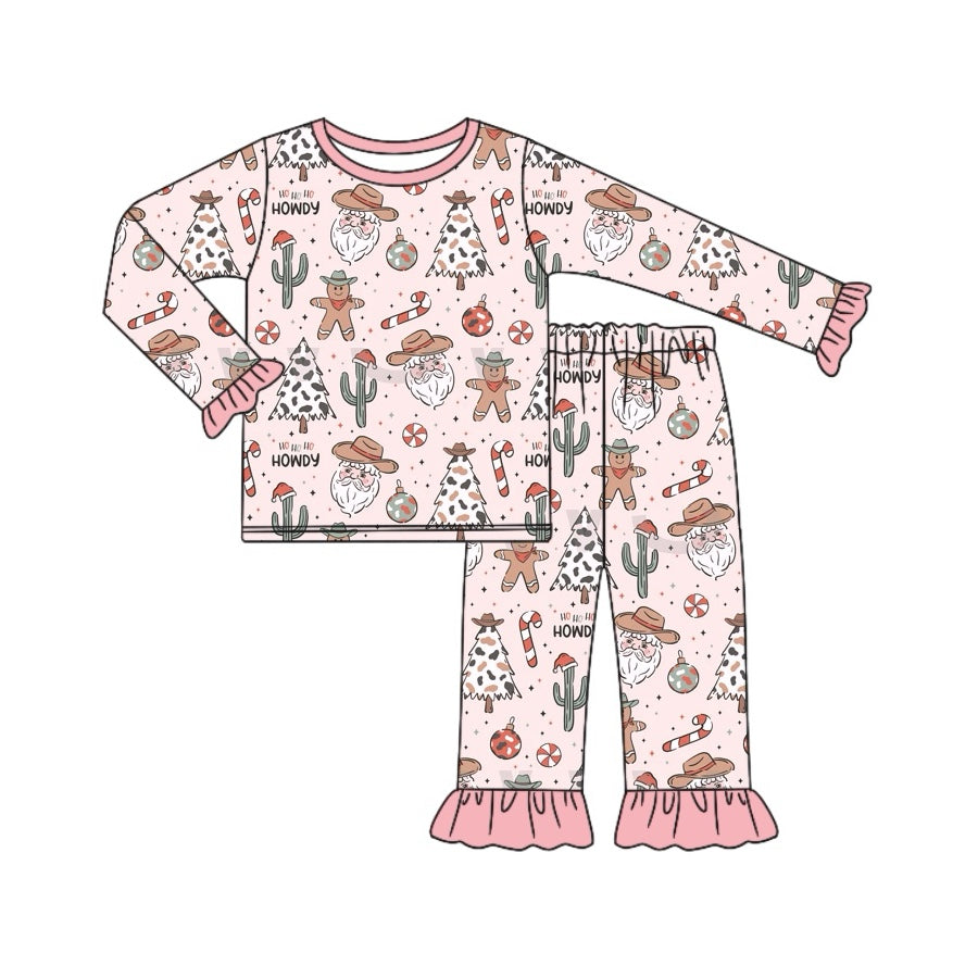 Pre-order Baby Girl Christmas Santa Cactus Shirt Pants Pajamas Western Set
