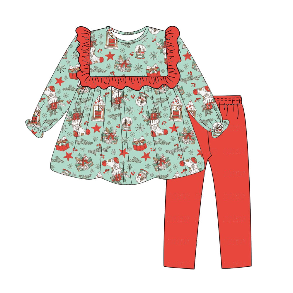 Pre-order Baby Girl Christmas Socks Tunic Red Pants Set