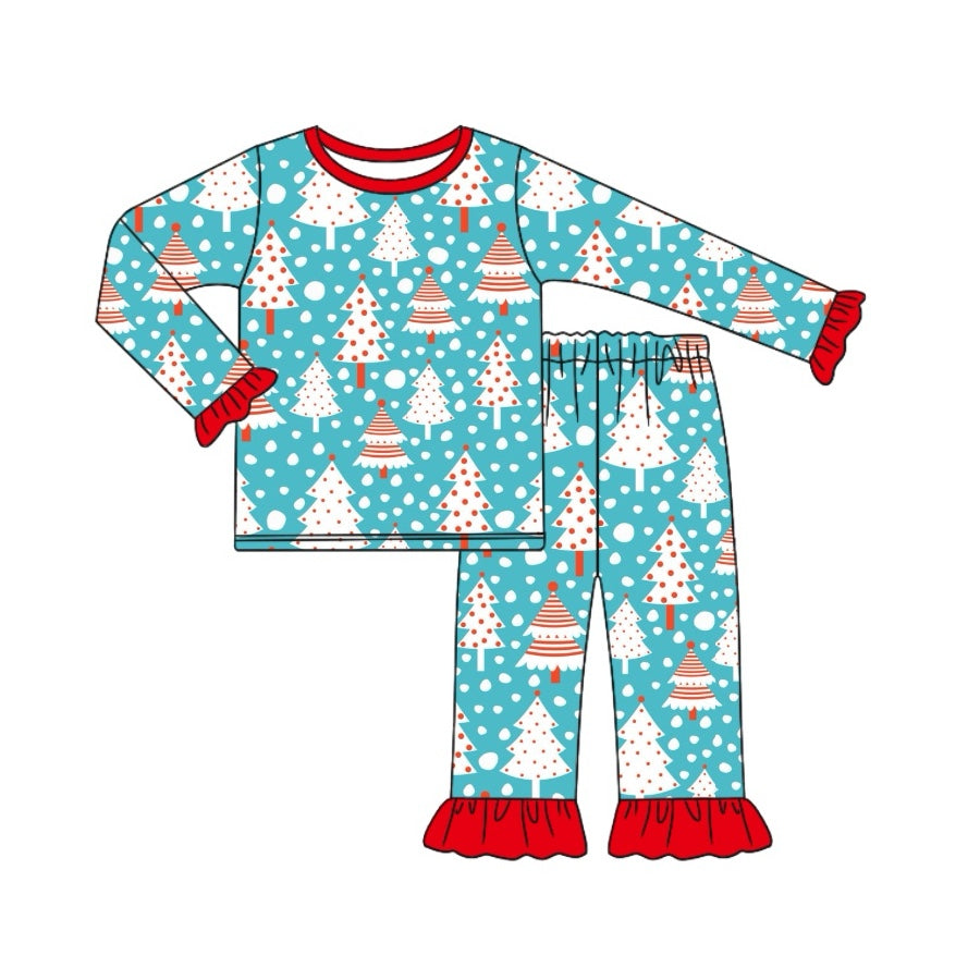 Pre-order Baby Girl Christmas Tree Dots Shirt Pants Pajamas Set
