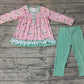 Baby Girl Long Sleeves Ducks Pink Bows Tunic Green Plaid Pants Set