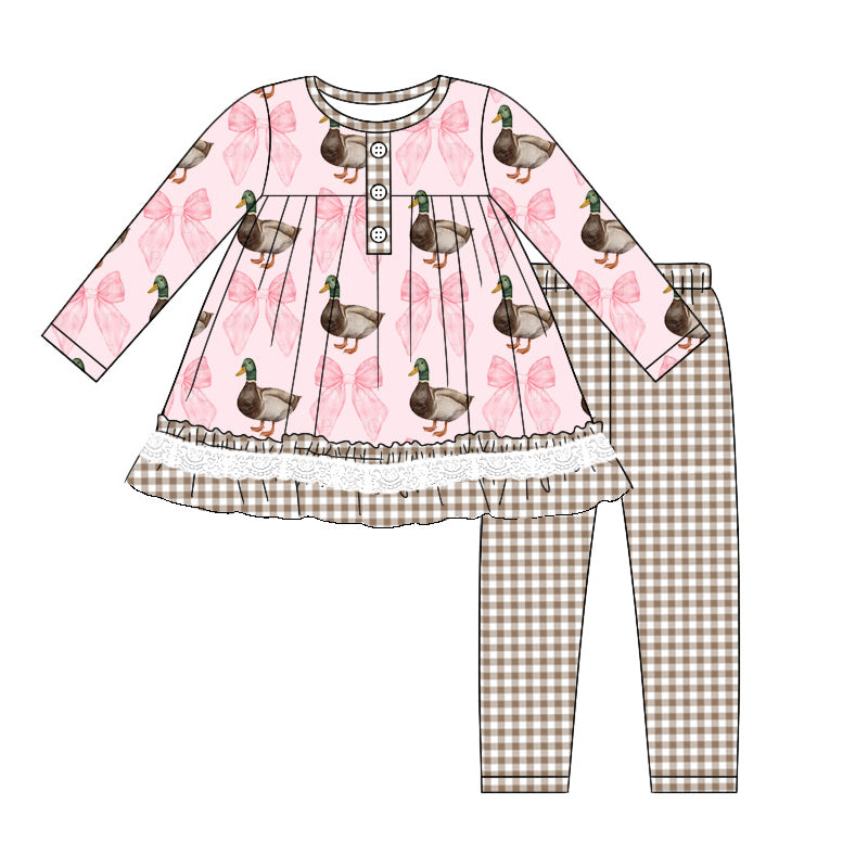 Pre-order Baby Girl Ducks Pink Bows Tunic Plaid Pants Set