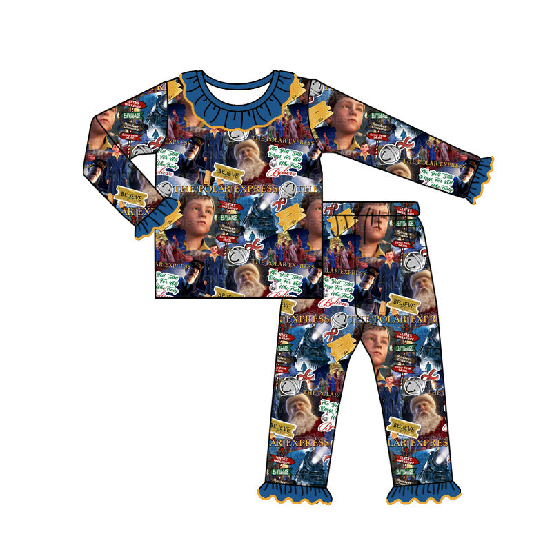 Pre-order Baby Girl Christmas Train Shirt Pants Pajamas Set