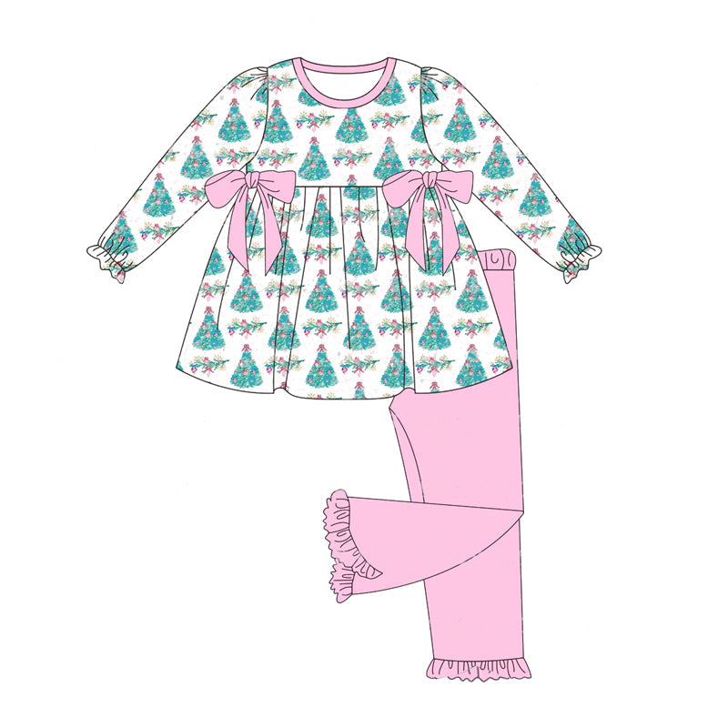 Pre-order Baby Girl Christmas Tree Tunic Pink Cotton Pants Set
