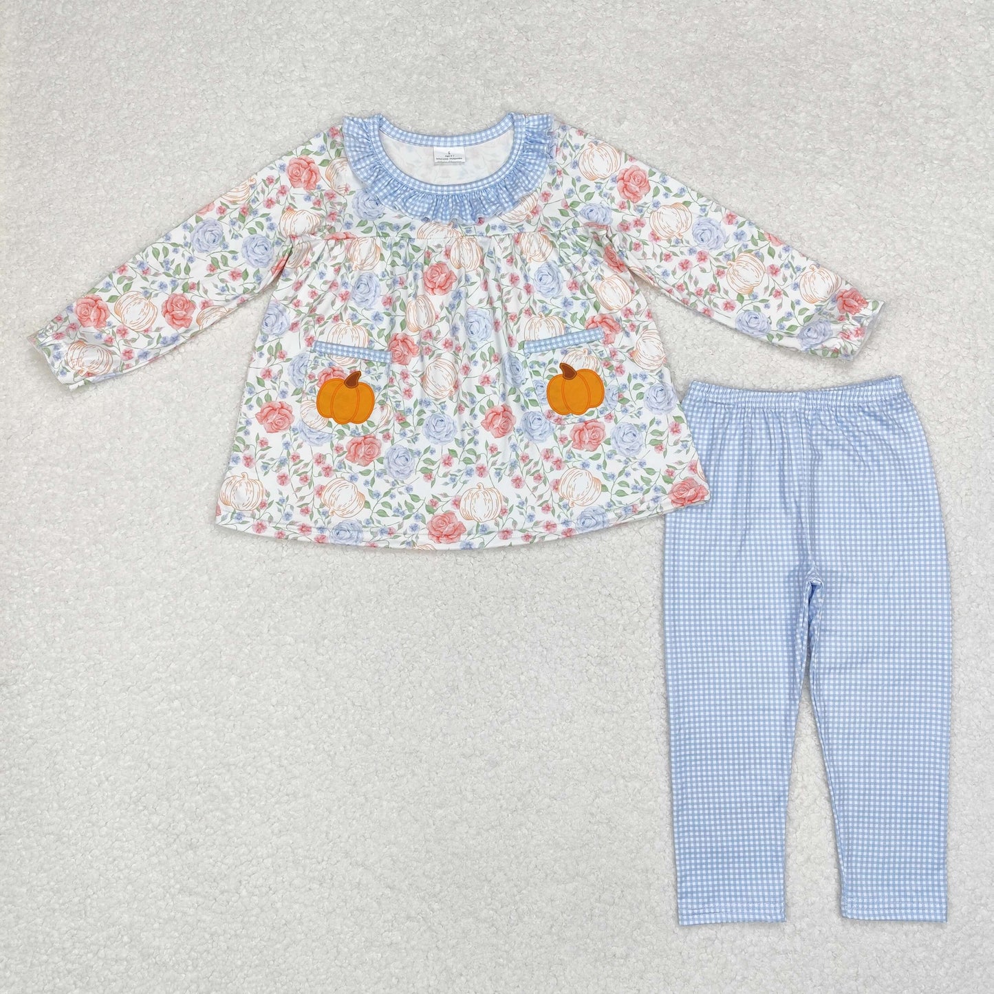 Sibling Baby Girls Long Sleeves Flowers Pumpkins Tunic Pants Fall Clothes Sets RTS