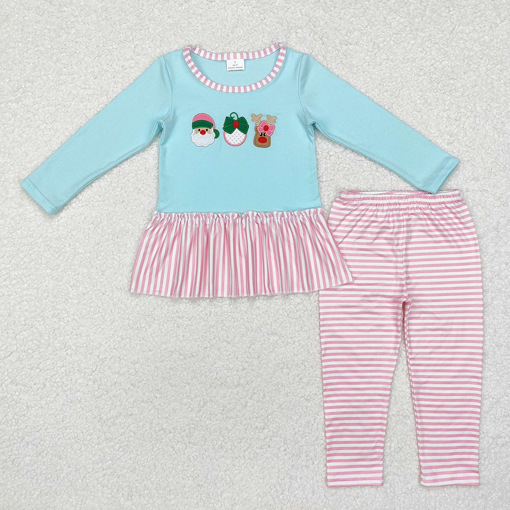 Baby Girl Kids Embroidery Christmas Santa Deer Bow Sibling Romper Clothes Set