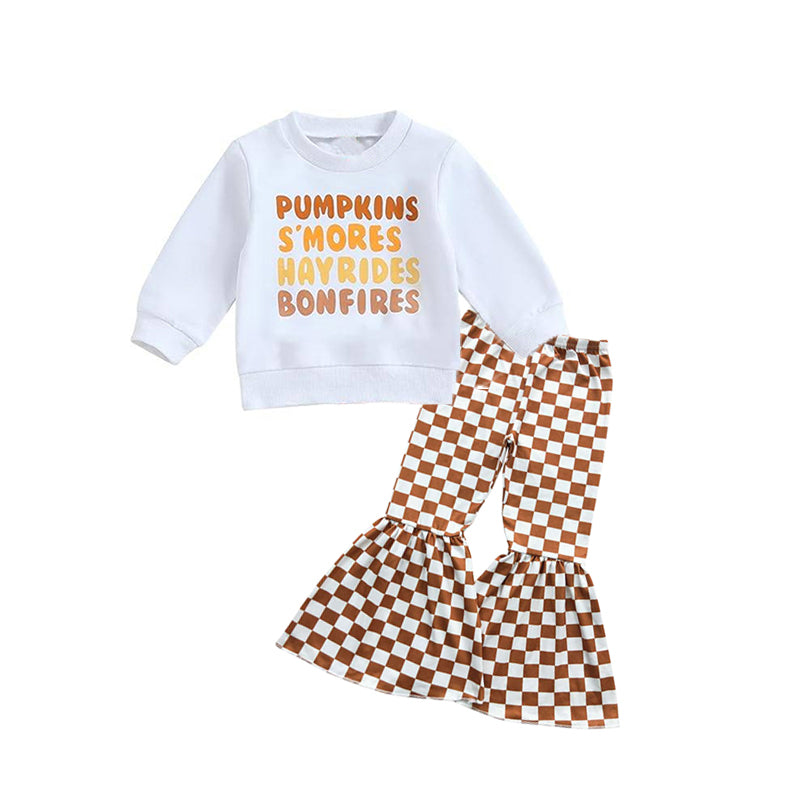 Pre-order Baby Girl Pumpkin Shirt Plaid Bell Pants Set