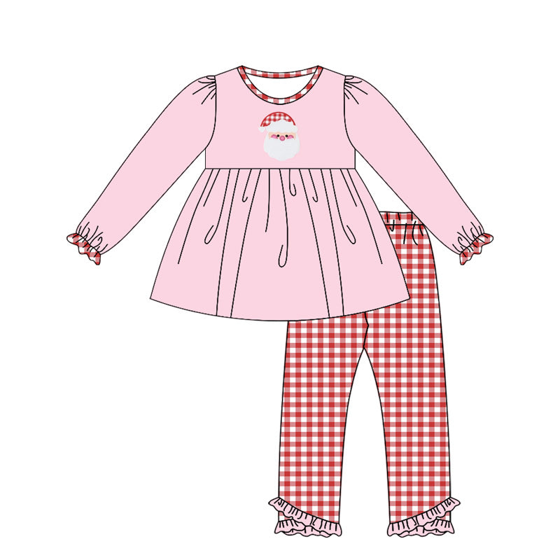 Pre-order Baby Girl Christmas Santa Pink Tunic Plaid Pants Set