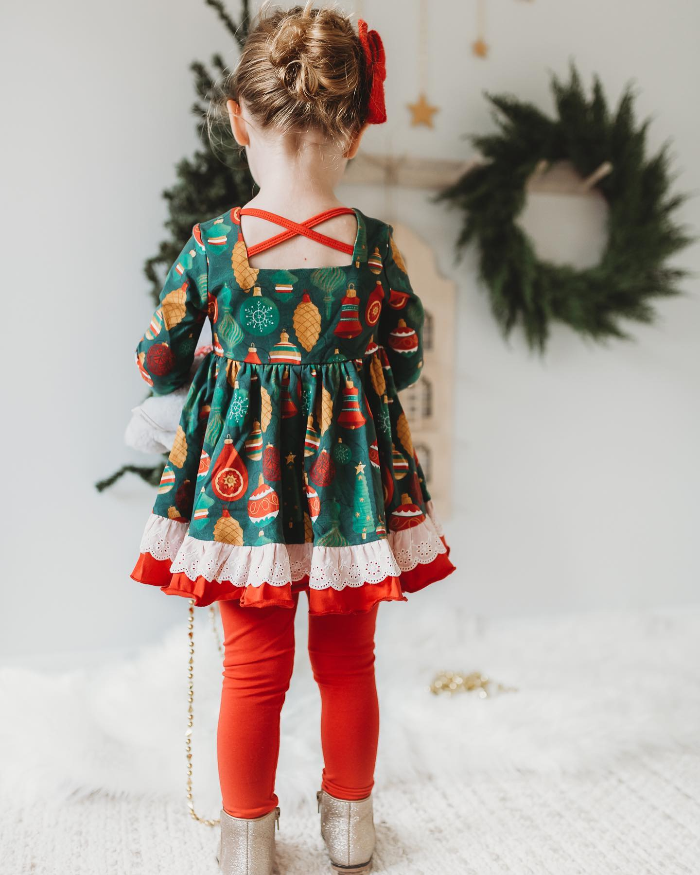 Pre-order Baby Girl Christmas Bells Tunic Red Pants Set