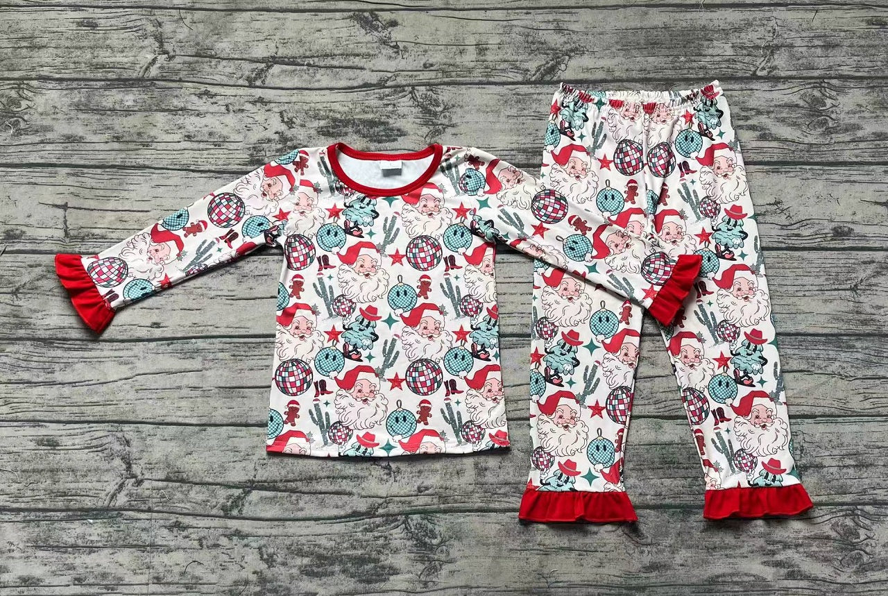 Baby Girl Long Sleeves Christmas Western Santa Cactus Shirt Pajamas Set