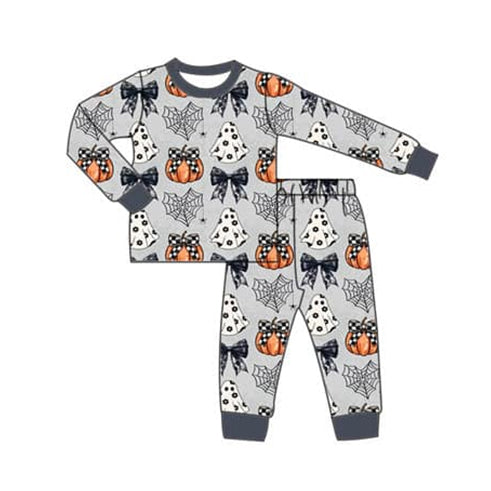 Pre-order Baby Girl Halloween Ghost Bows Grey Pajamas Set