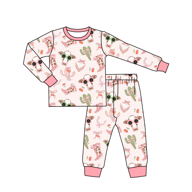Pre-order Baby Girl Western Cows Cactus Shirt Pants Pajamas Set