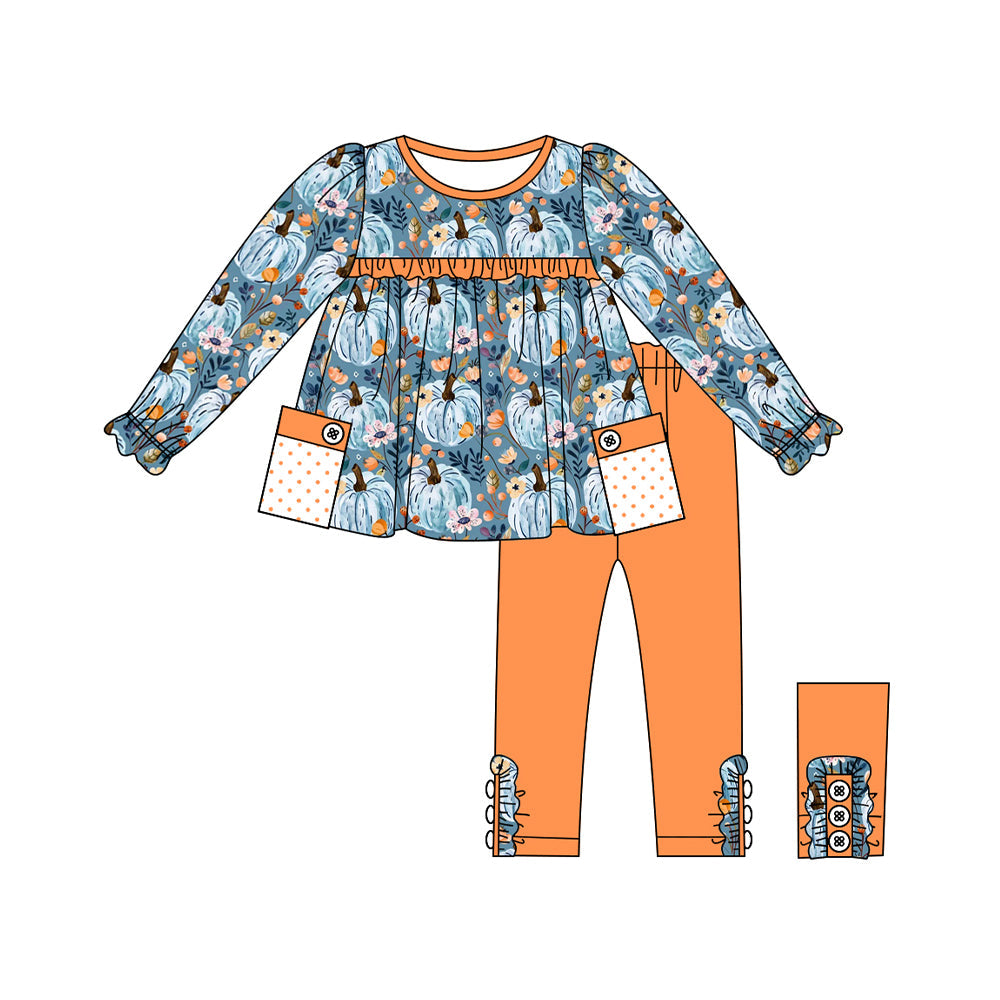Pre-order Baby Girl Flower Pumpkin Tunic Orange Pants Set