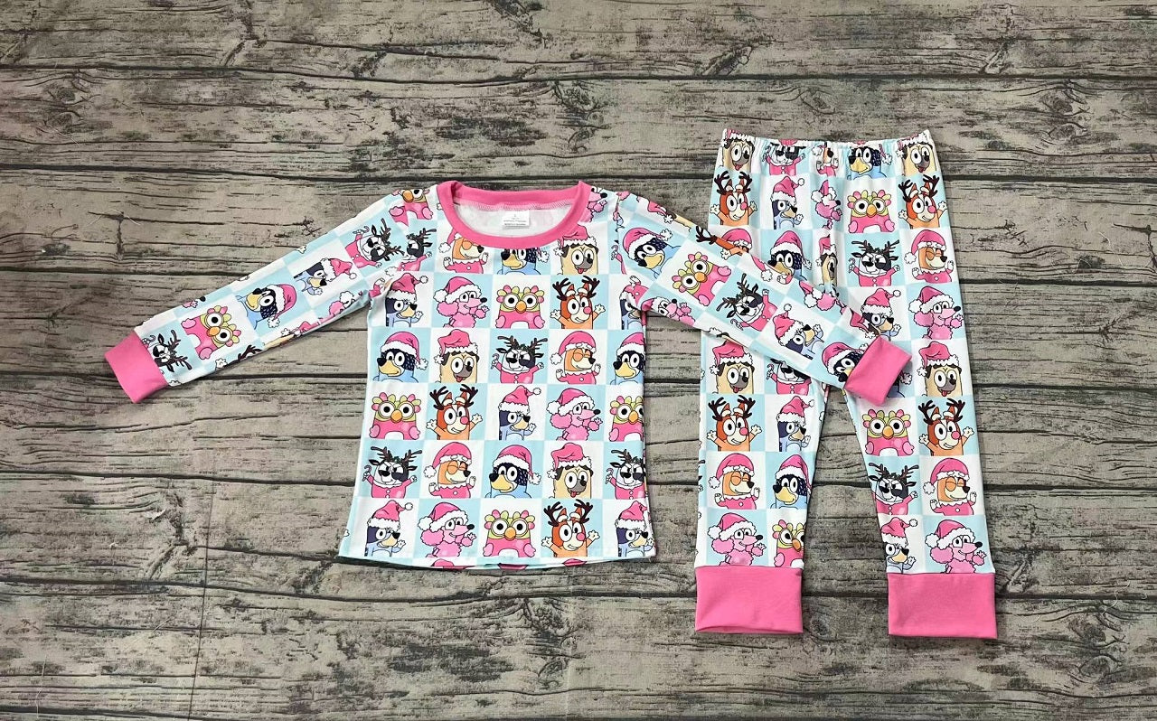 Baby Girl Long Sleeves Christmas Dogs Pink Shirt Pants Pajamas Set