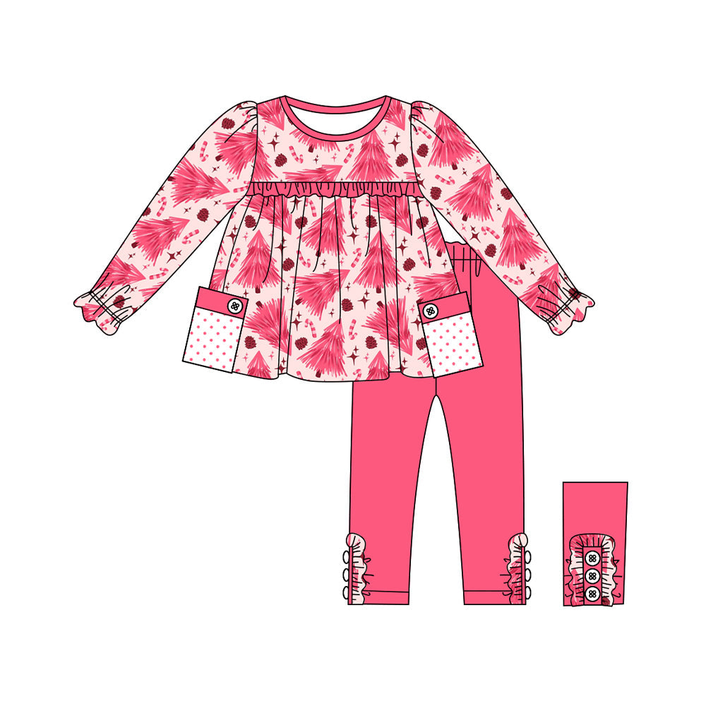 Pre-order Baby Girl Christmas Pink Tree Pocket Top Pants Set