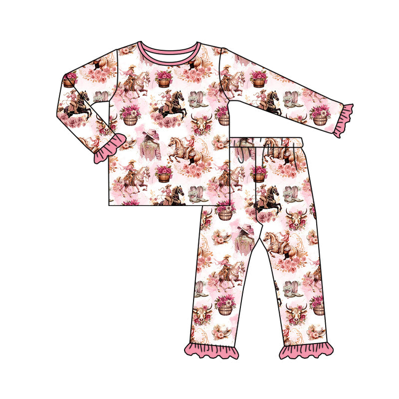 Pre-order Baby Girl Cowgirl Flower Shirt Pants Pajamas Clothes Set
