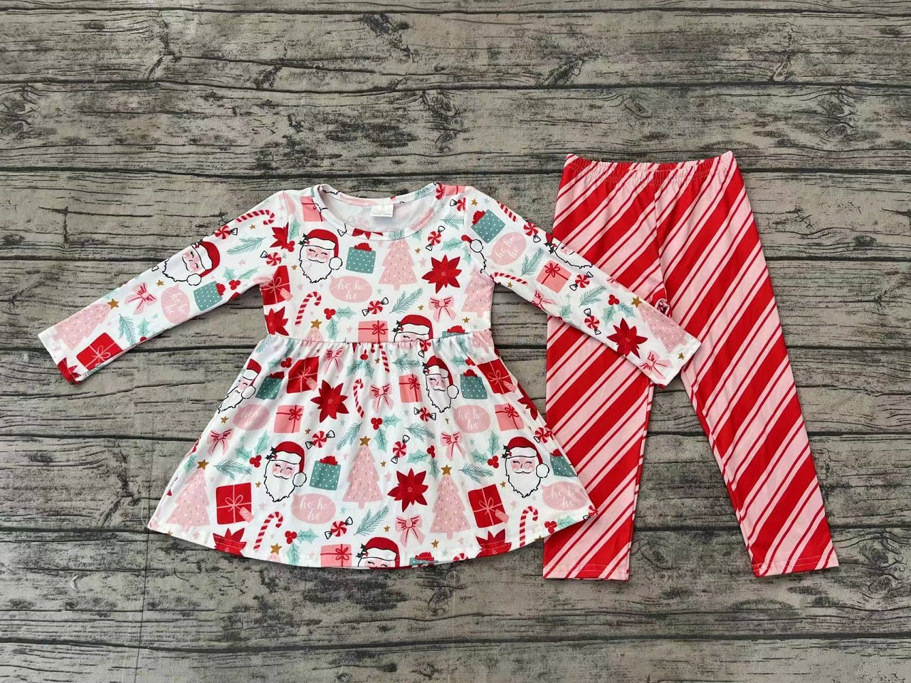 Baby Girl Christmas Santa Gifts Tunic Pink Pants Clothes Set