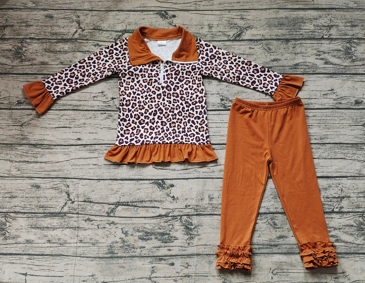 Baby Girl Long Sleeves Leopard Zipper Shirt Cotton Pants Clothes Set