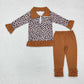 Sibling Boys Girls Leopard Flower Ducks Football Zipper Pullover Tops Pants Clothes Set RTS