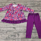 Baby Girl Long Sleeves Flower Pocket Tunic Purple Legging Outfit Clothes Set