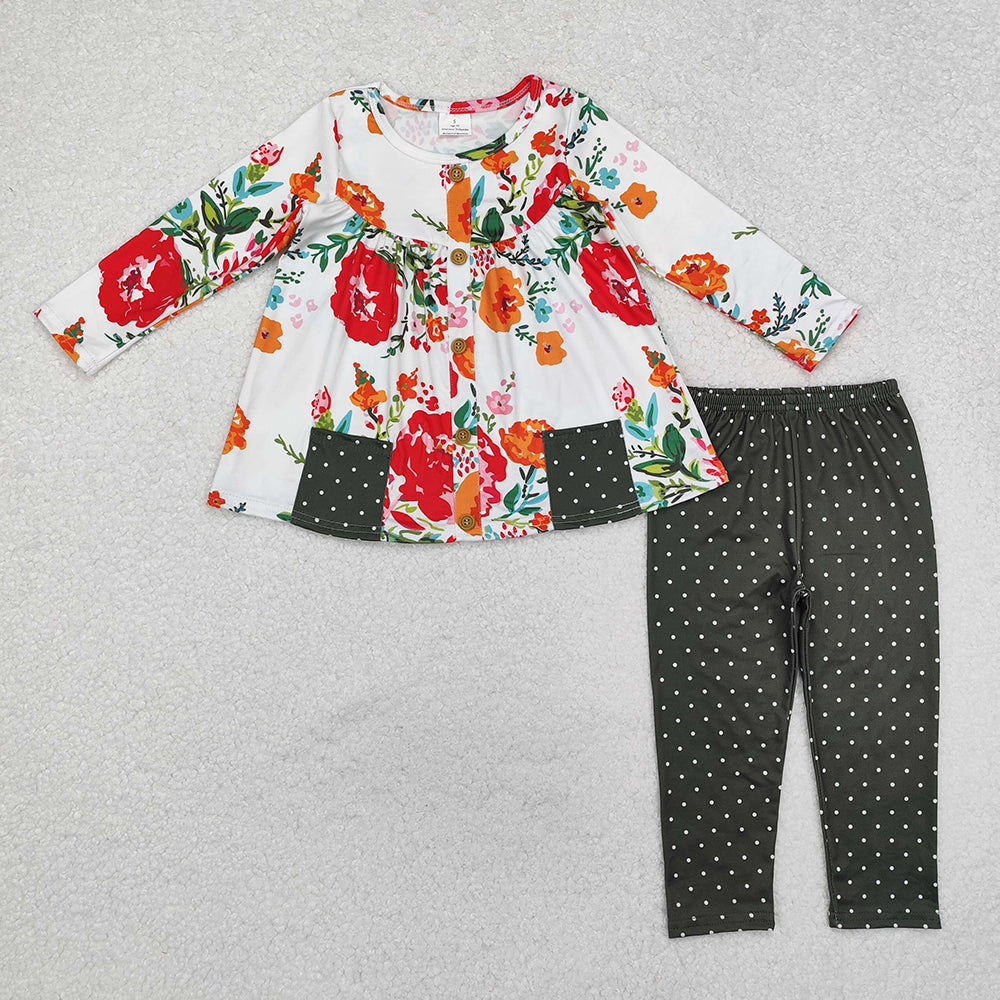 Baby Girl Toddler Long Sleeves Flower Pockets Tunic Pants Sibling Fall Set Clothes RTS
