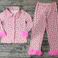 Adult Women Western Boots Buttons Tops Pants Pink Pajamas Set