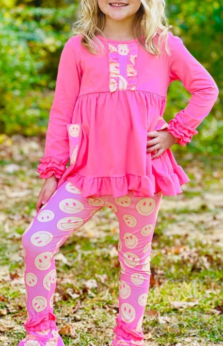 Pre-order Baby Girl Pocket Pink Tunic Smile Legging Outfit Set