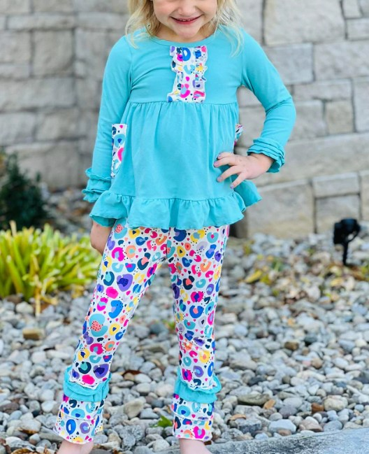 Pre-order Baby Girl Pockets Blue Tunic Leopard Legging Outfit Set