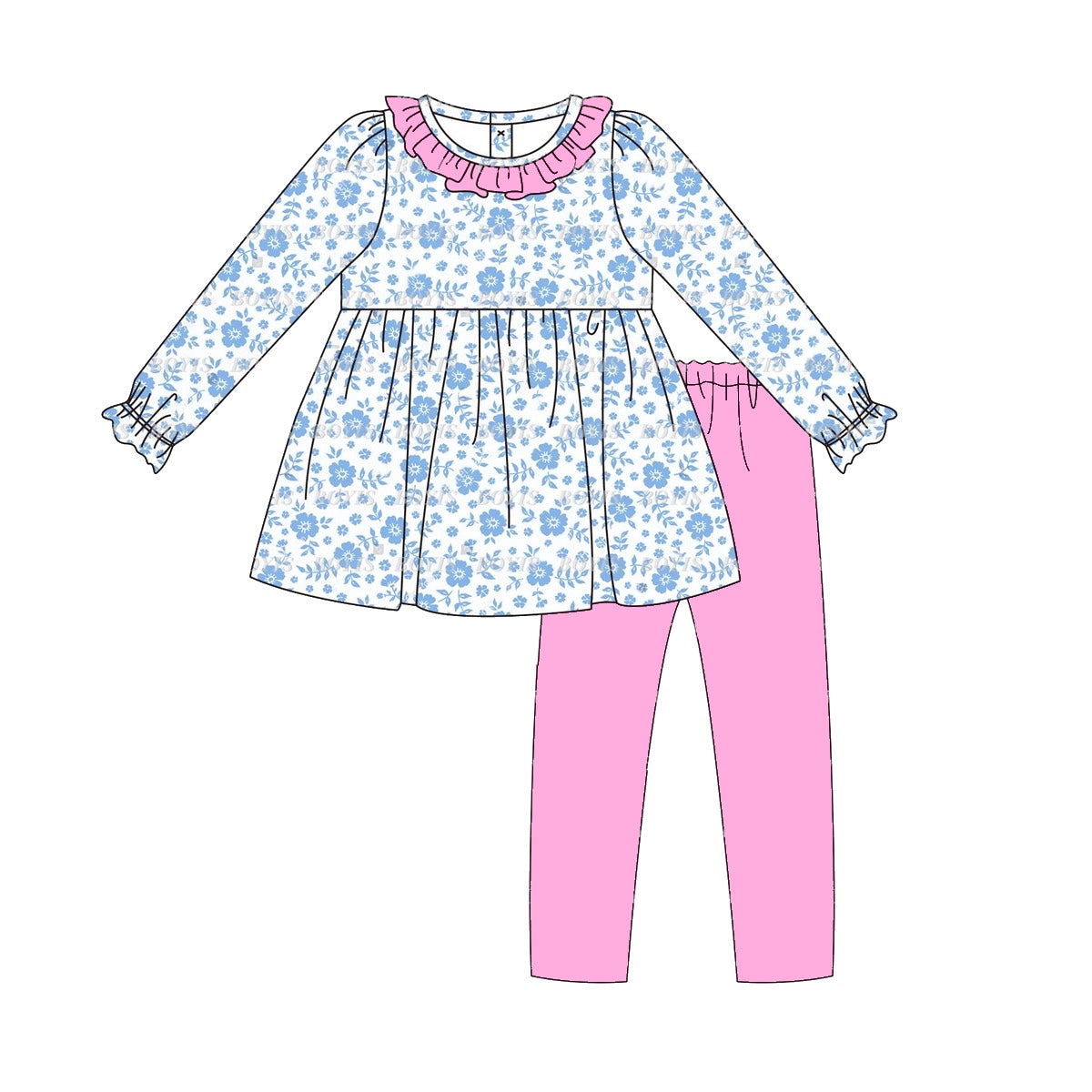 Pre-order Baby Girl Flower Tunic Pink Cotton Legging Outfit Set