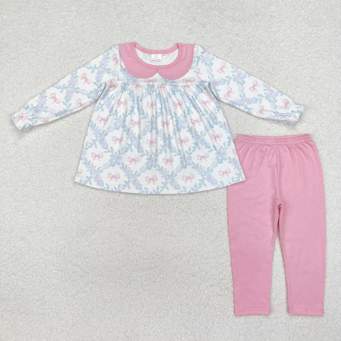 Sibling Baby Girls Toddler Long Sleeves Bows Flowers Tunic Pants Clothes Sets RTS