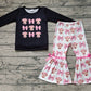 Baby Girl Long Sleeves Cow Bows Black Shirt Bell Pants Clothes Set