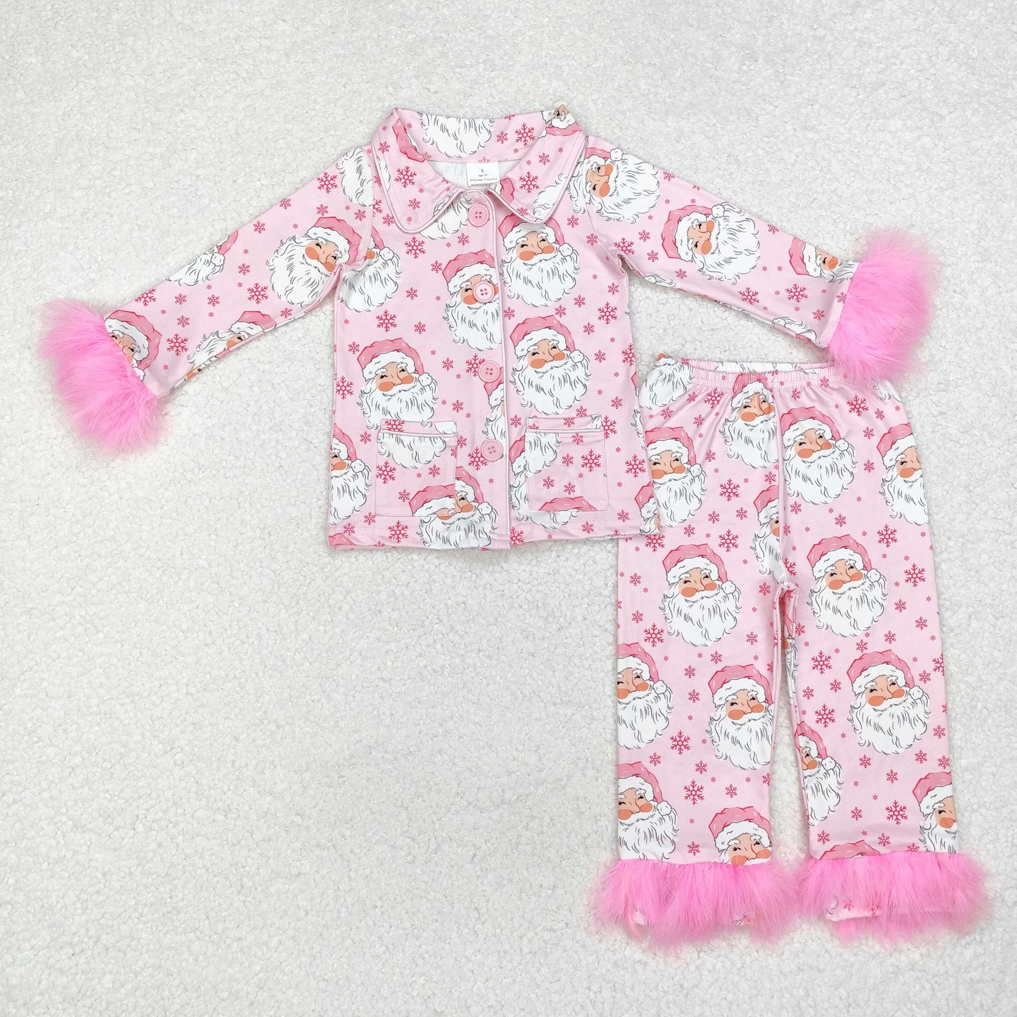 Baby Girl Fur Long Sleeves Christmas Buttons Shirt Pants Sibling Pajamas Clothes Set