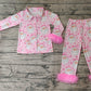 Baby Girl Christmas Fur Long Sleeves Buttons Shirt Pants Pajamas Santa Pink Set