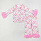 Girls Kids Fur Long Sleeves Bows Santa Buttons Shirt Pants Christmas Set Sibling Pajamas Clothes RTS