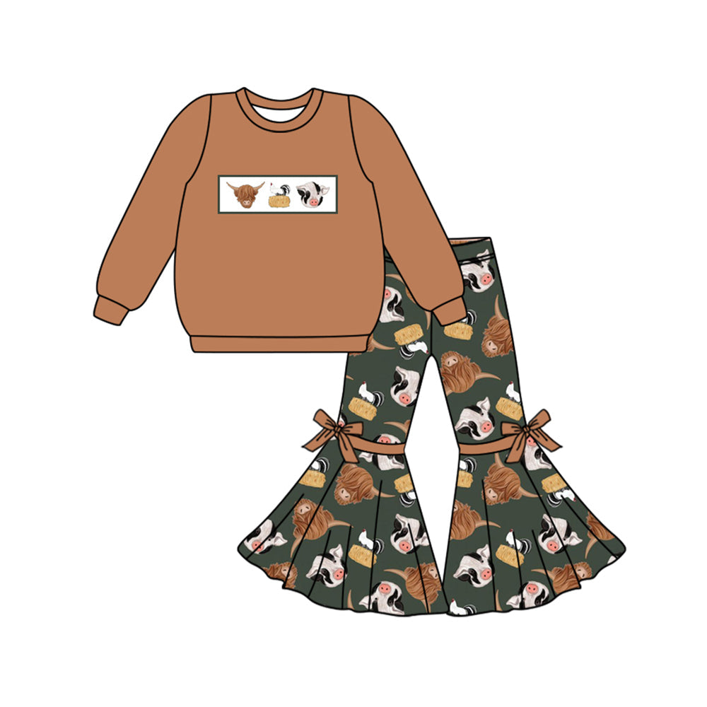 Pre-order Baby Girl Animals Farm Tops Bell Pants Clothes Set