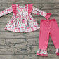 Baby Girl Long Sleeves Western Boots Tunic Ruffle Cotton Pants Clothes Set