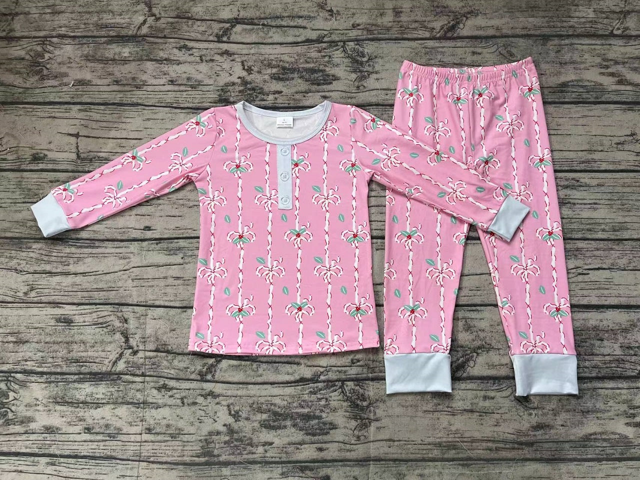 Baby Girl Long Sleeves Christmas Bows Shirt Pants Pajamas Clothes Bamboo Set