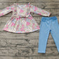 Baby Girl Flower Tunic Tops Blue Legging Pants Clothes Set