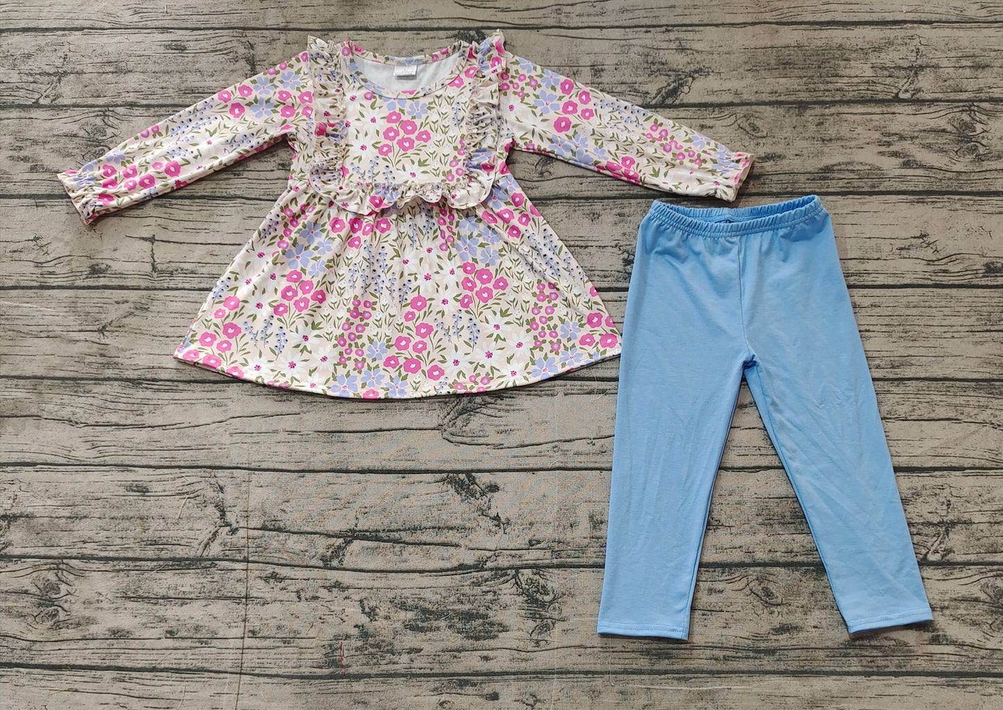 Baby Girl Flower Tunic Tops Blue Legging Pants Clothes Set