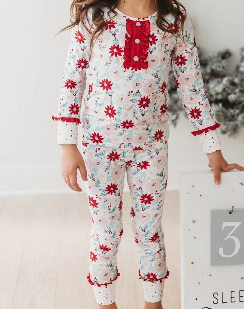 Pre-order Baby Girl Christmas Flower Shirt Pants Pajamas Clothes Set