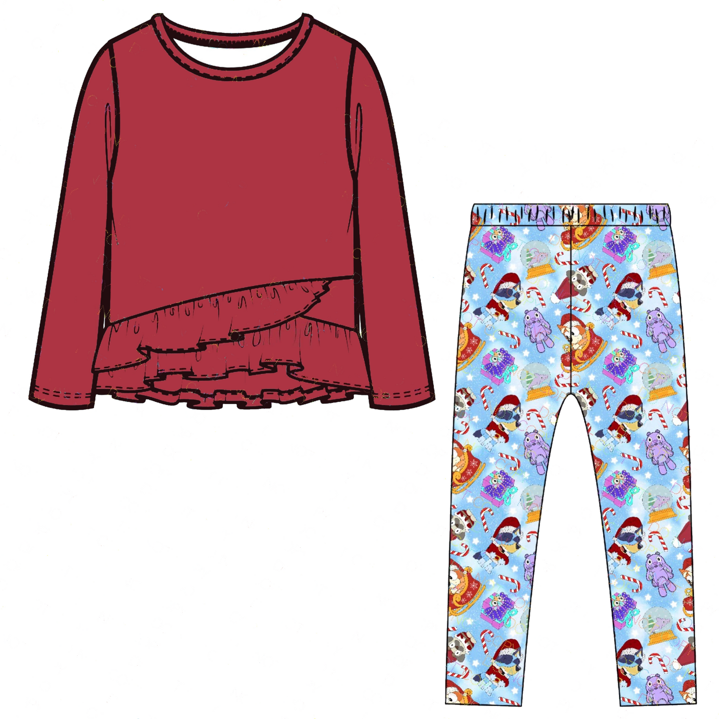 Pre-order Baby Girl Christmas Wine Top Dog Legging Clothes Set