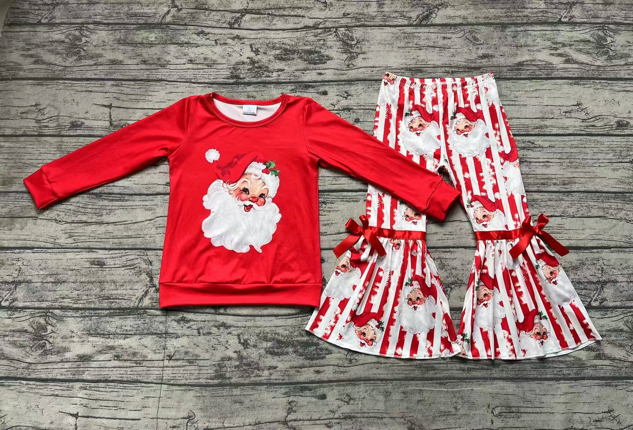 Baby Girl Long Sleeves Christmas Santa Red Top Bell Pants Clothes Set