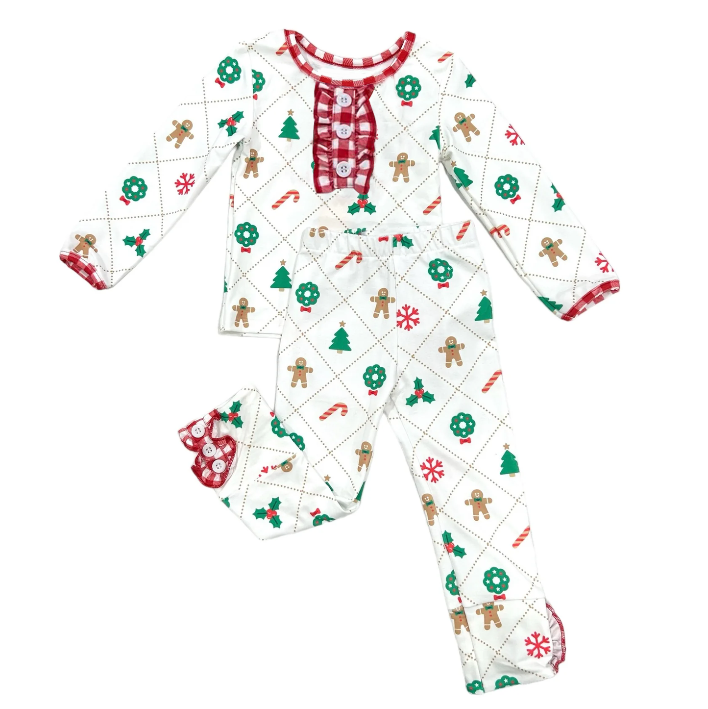 Pre-order Baby Girl Christmas Gingerbread Tree Shirt Pants Pajamas Clothes Set