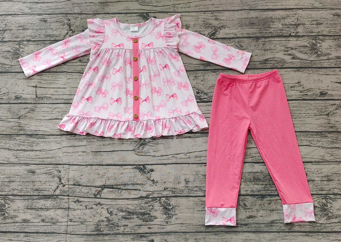 Baby Girl Long Sleeves Pink Bows Tunic Top Legging Clothes Set