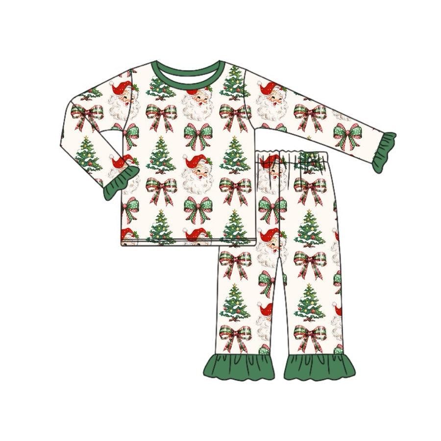 Pre-order Baby Girl Christmas Santa Bows Shirt Pants Pajamas Set