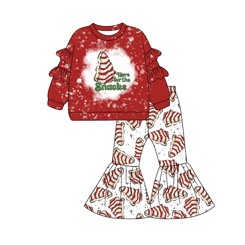 Pre-order Baby Girl Christmas Ruffle Shirt Cake Tree Bell Pants Clothes Set