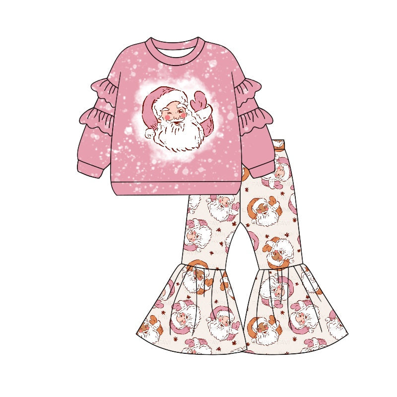 Pre-order Baby Girl Christmas Santa Pink Shirt Bell Pants Clothes Set